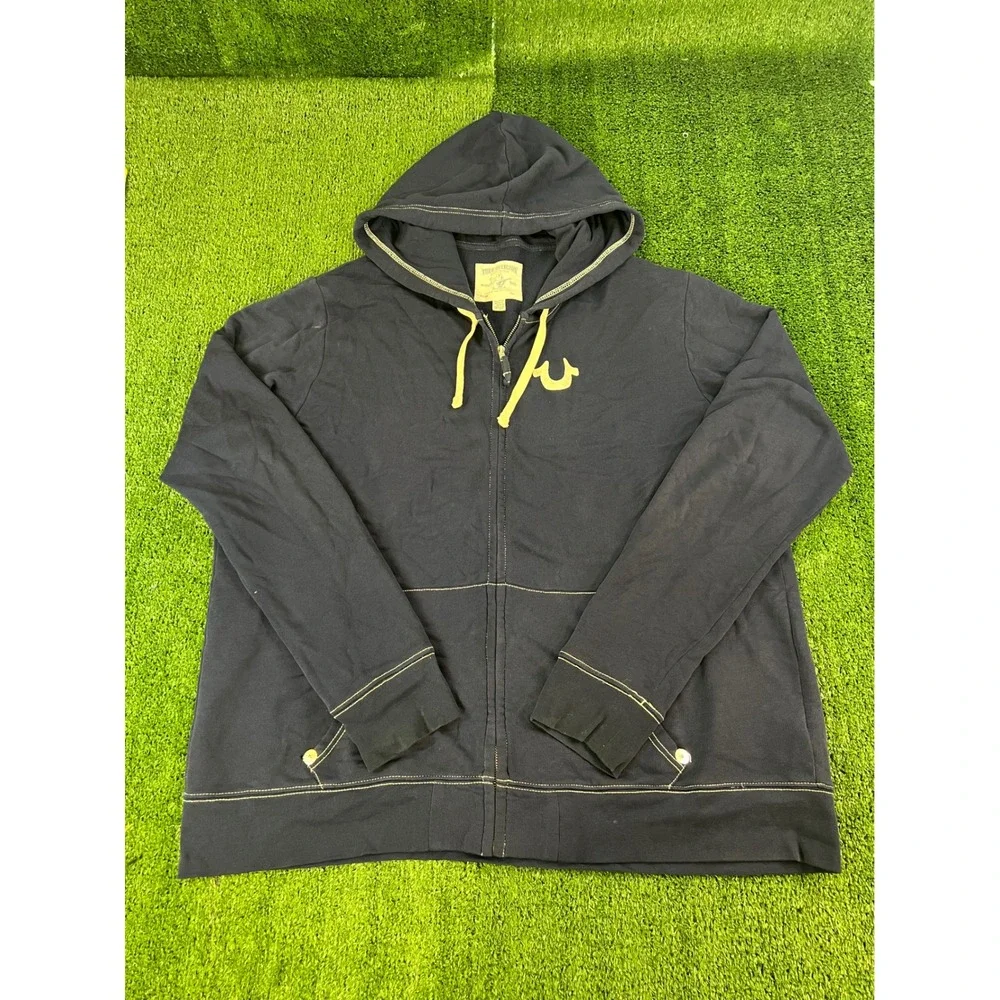 True Religion Mens Navy Blue World Tour Buddha Zip Up Hoodie 3XL Sweatshirt